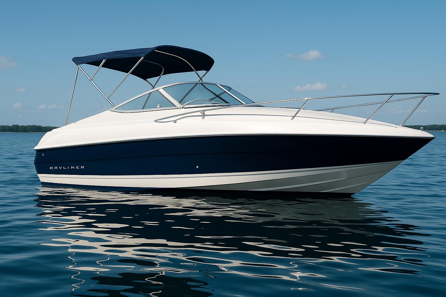 1997 Bayliner 2352LS Cuddy - White and Navy Blue with Bimini Top