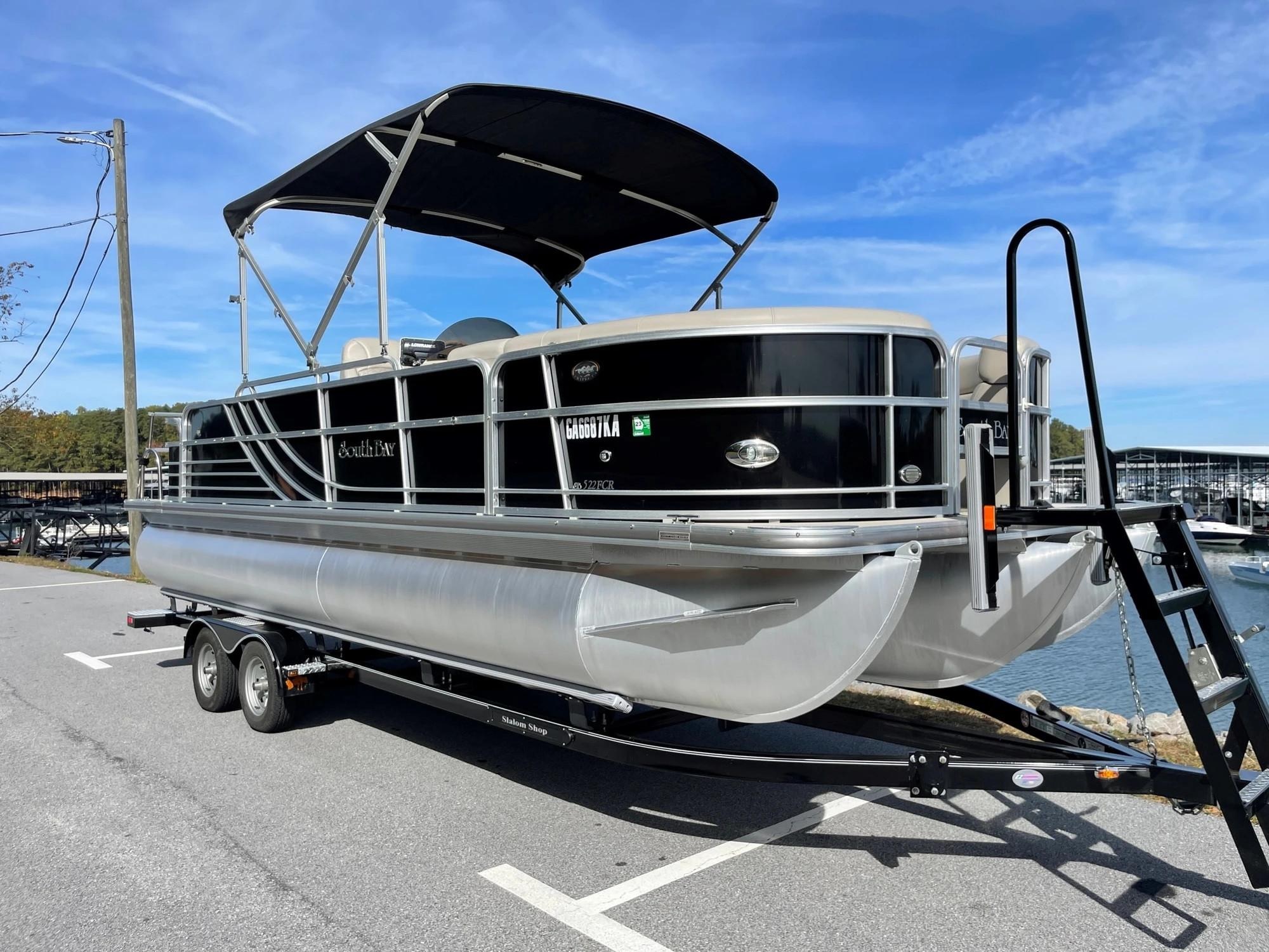 2015 South Bay 23' Pontoon Boat - Silver and Black with Bimini Top